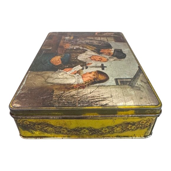 Vintage Belgian Cookie Tin With Lid S.A. Biscuits Delacre NV Metal Box Religious - Picture 3 of 10